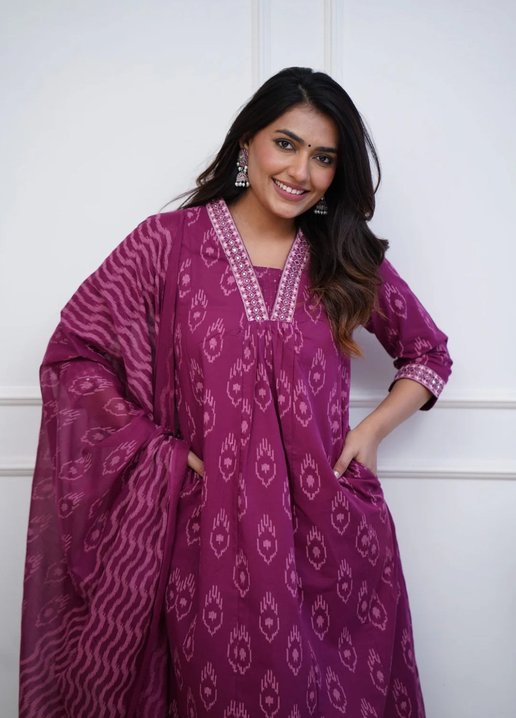 Women Pink Anarkali Kurta And Pant Set With Dupatta