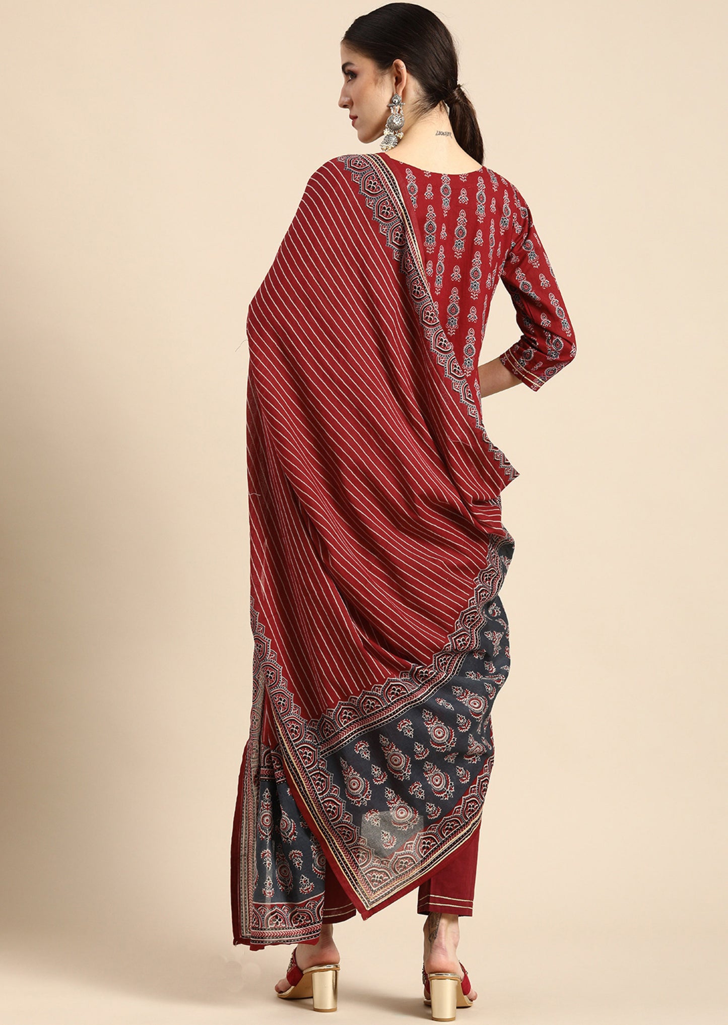 Women Viscose Red Kurta And Pant Set With Dupatta
