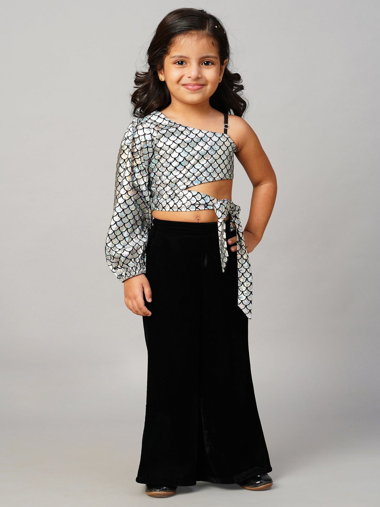 Razzle Dazzle Girls Party Grey Shimmer Top With Palazzo Pant
