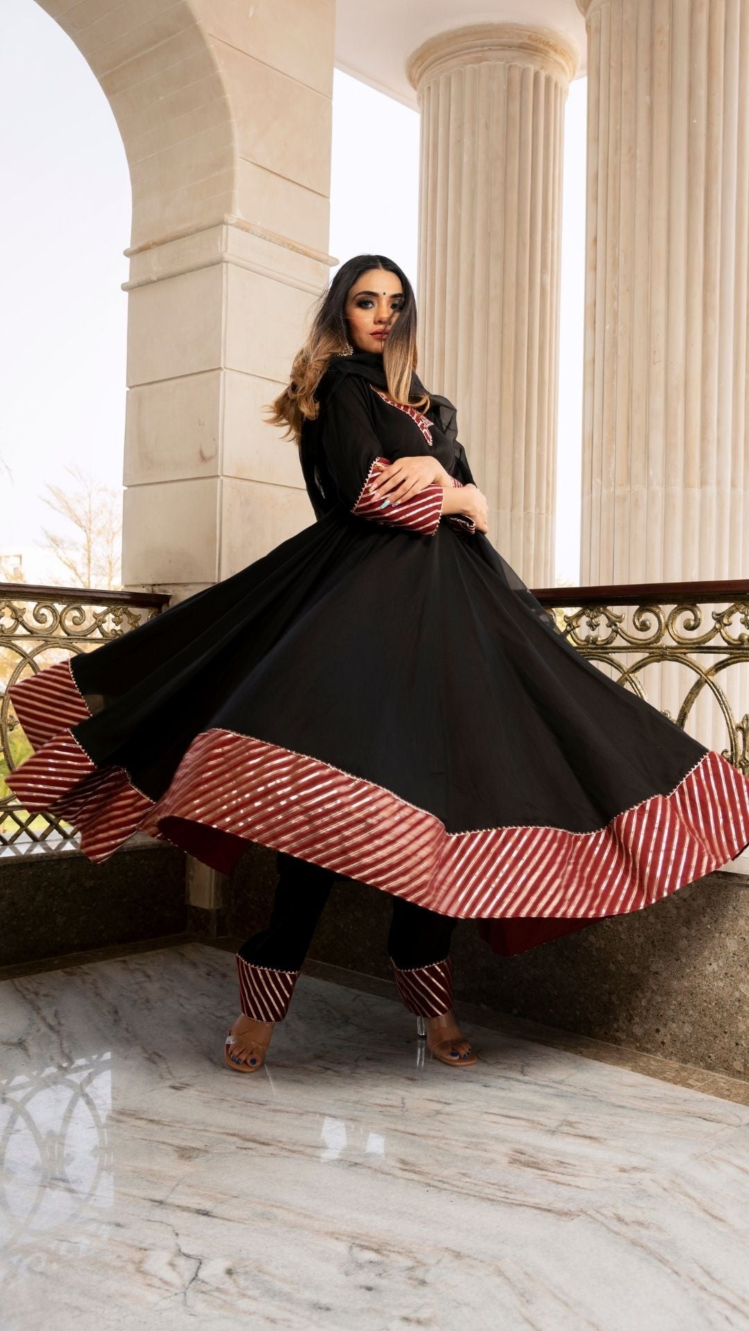 Hina Black And Maroon Anarkali Set