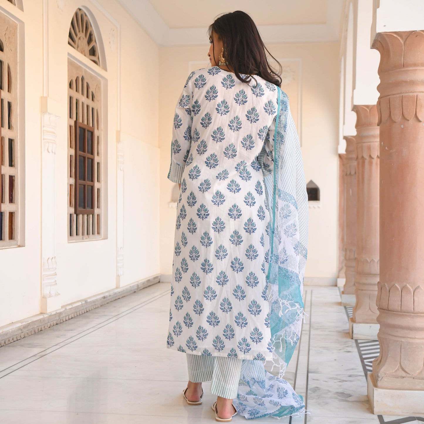Women Blue Printed Viscose Rayon Kurta, Pant And Dupatta Set