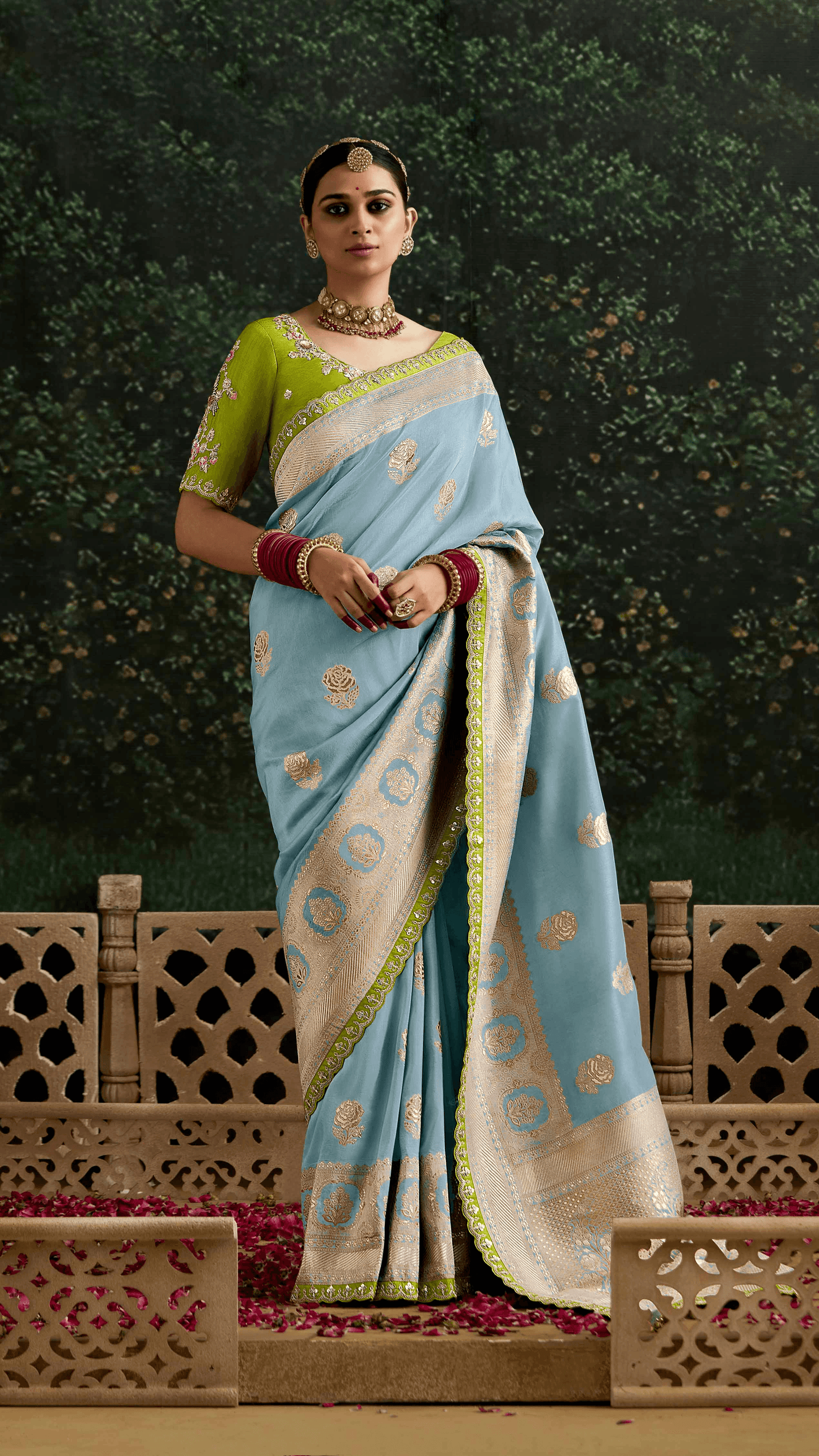 Dhiyona KM Women Sky Blue Banarasi Dola Silk Saree