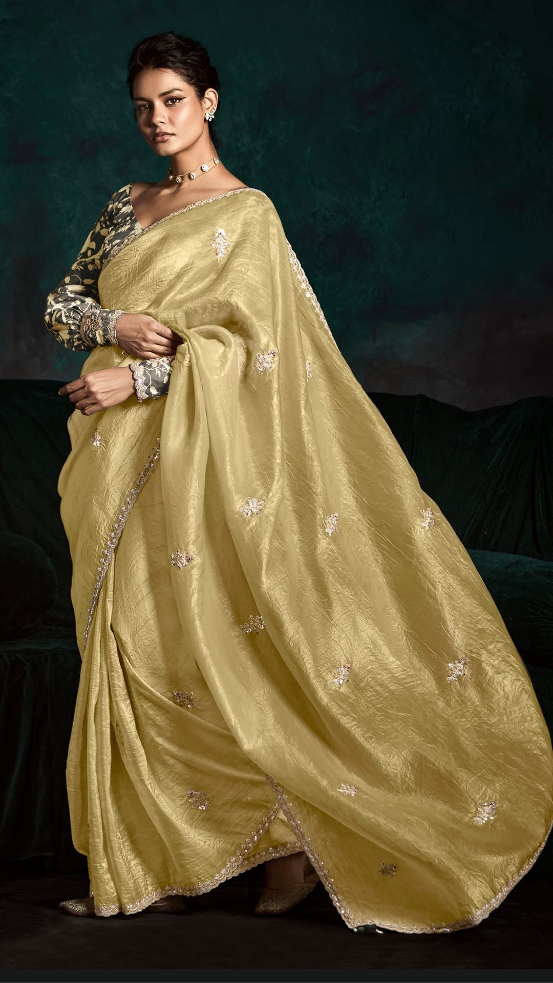 Dhiyona KM Women Yellow Designer Organza Saree: Effortless Elegance For Every Occasion