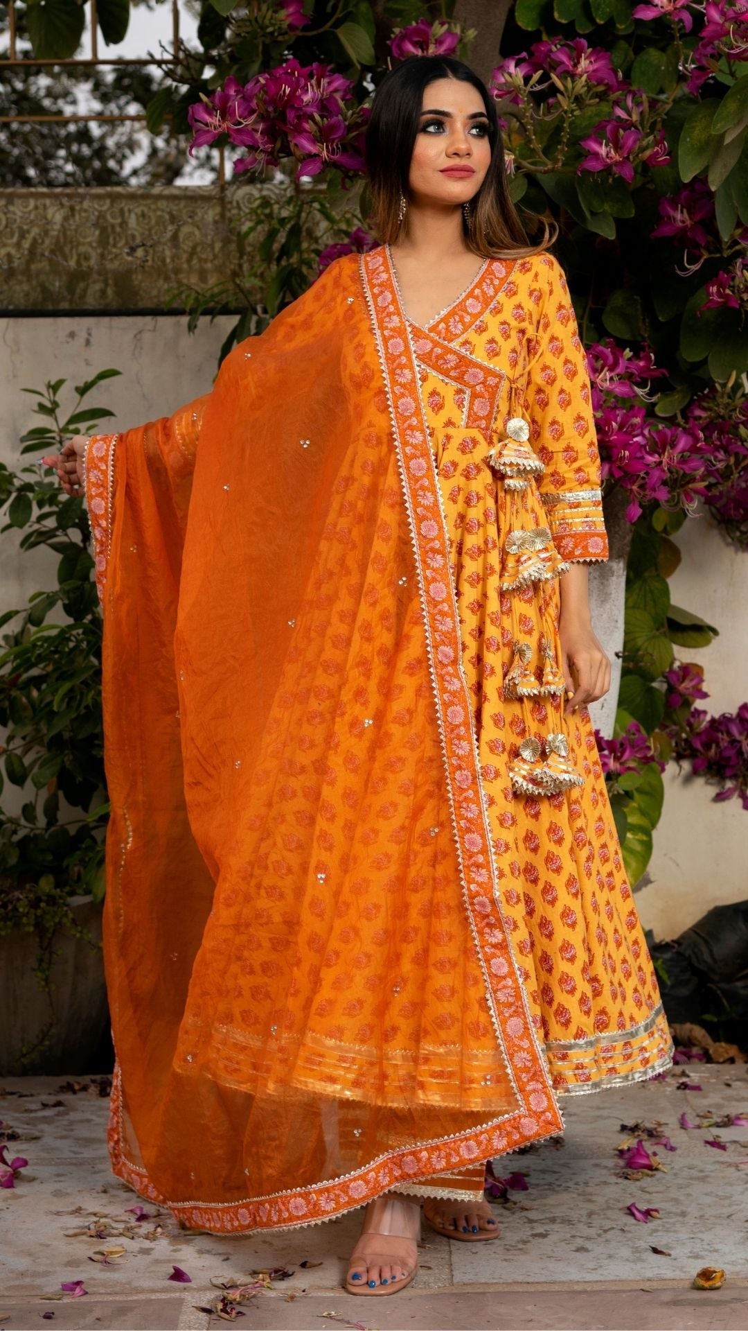 Mehar Light Brown Hand Block Angrakha Set