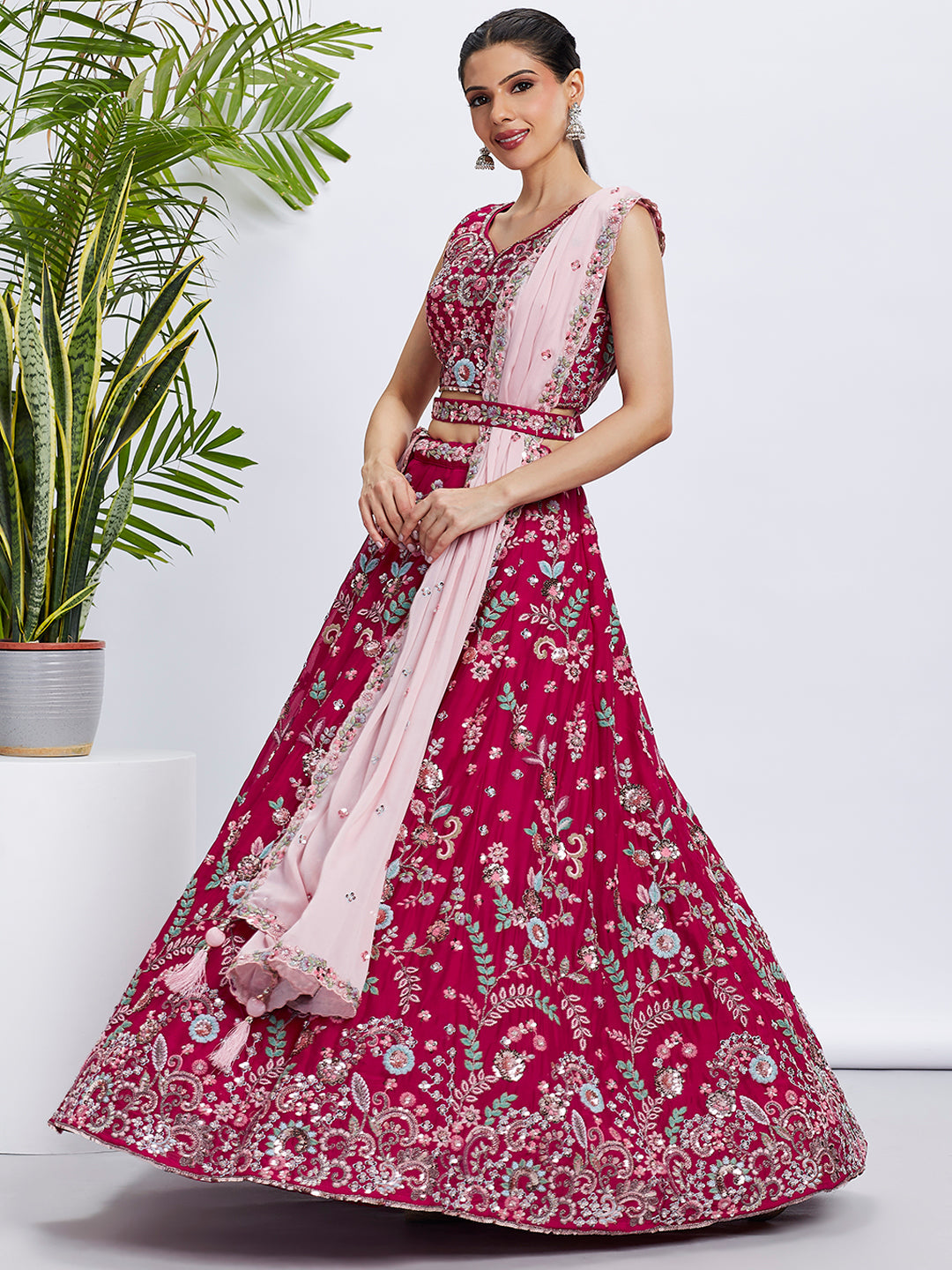 Women Rose Pure Georgette Sequins and thread embroidery Lehenga choli & Dupatta