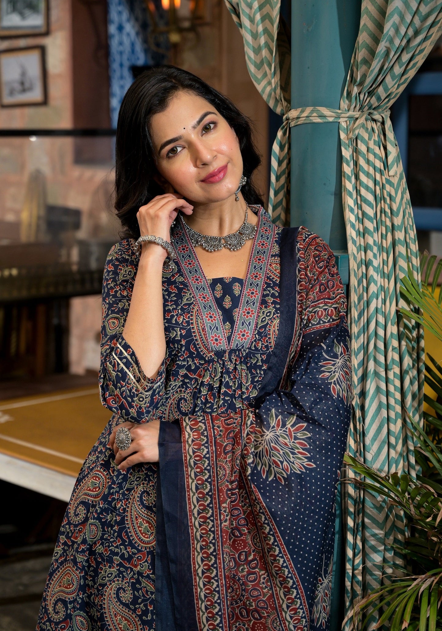 Women Blue Embroidery Viscose Rayon Kurta, Pant And Dupatta Set