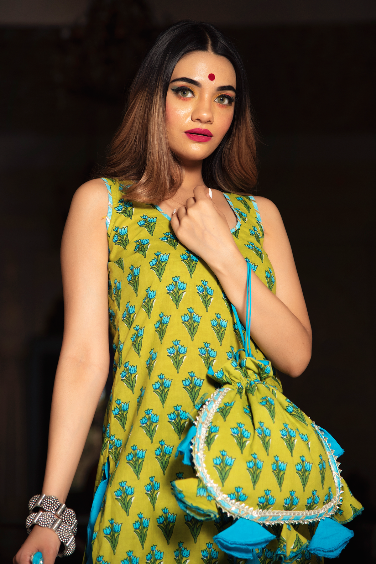 Gulzar Blue Hand Block Cotton Suit Set