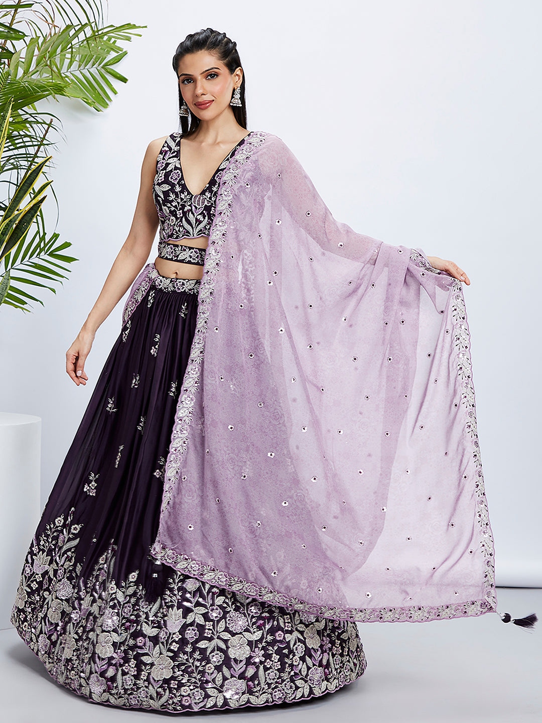Women Purple Pure Georgette Sequins and thread embroidery Lehenga choli & Dupatta