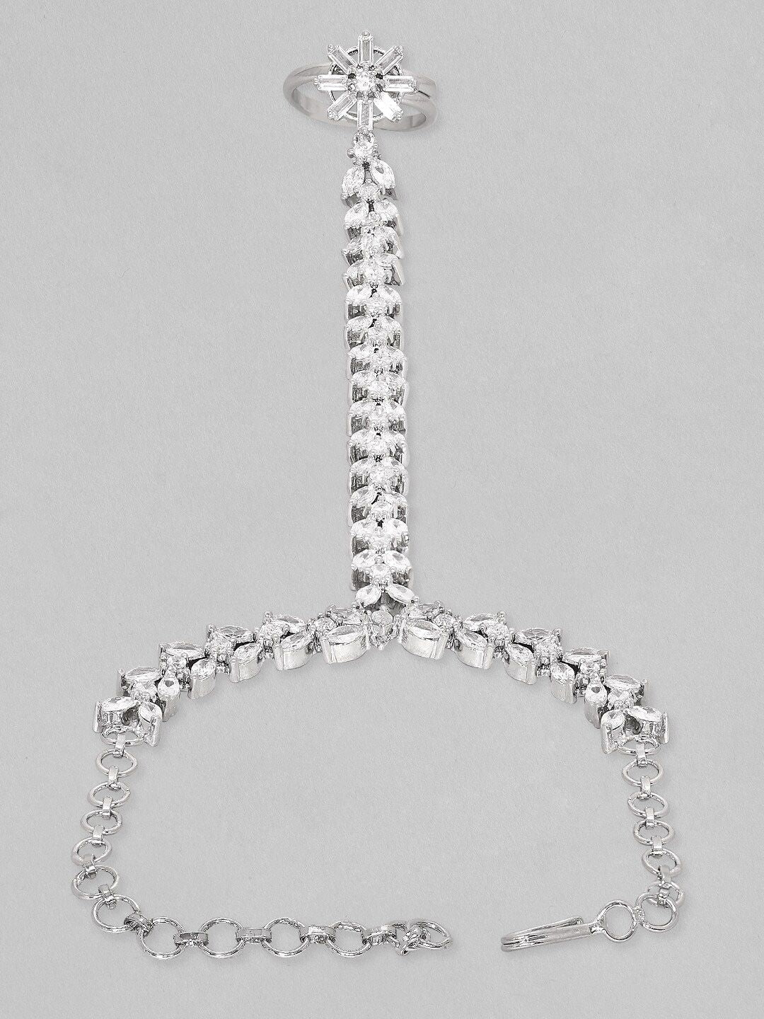 Dhiyona RJ Women's Women Rhodium Plated Cubic Zirconia Studded Ring Bracelet
