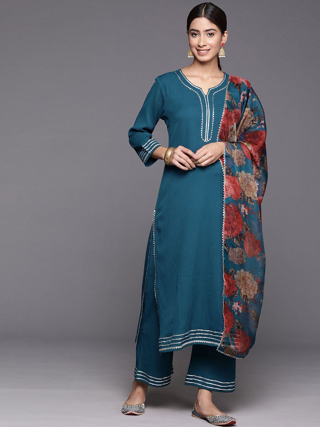 Dhiyona VA Women'sYoke Design Straight Kurta & Trousers With Dupatta