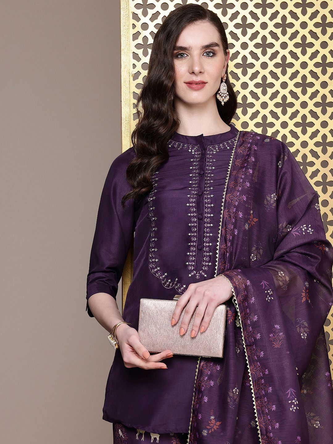 Dhiyona PD Women Floral Embroidered Regular Jashn Kurti with Palazzos & Dupatta