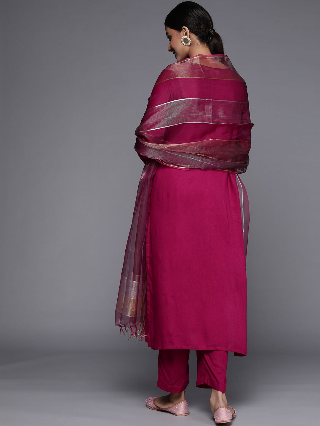 Dhiyona VA Women's Maroon Yoke Design Mirror Work Kurta with Trousers & Dupatta