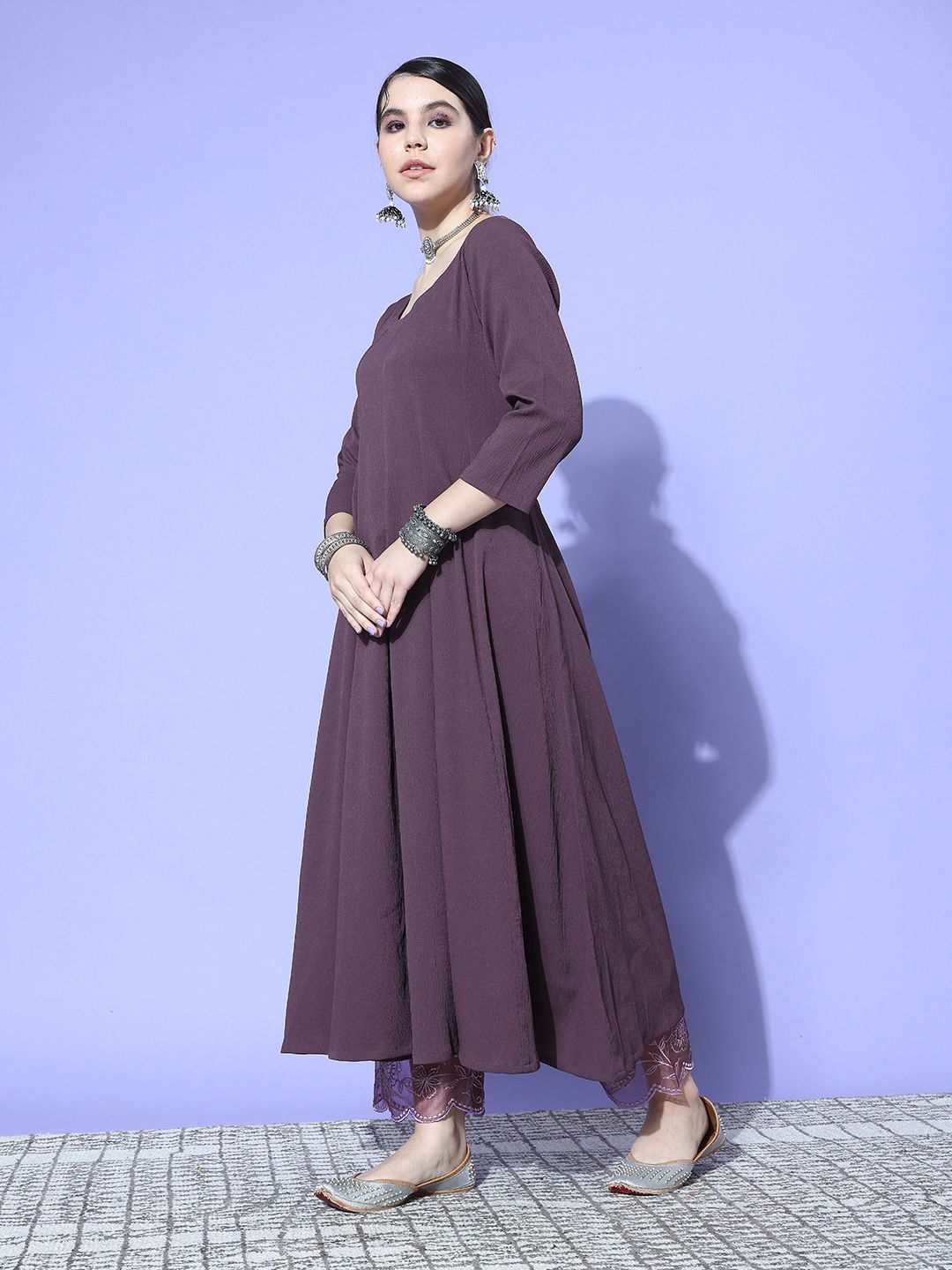 Dhiyona VA Women's Panelled Silk Crepe Kurta with Trousers & With Dupatta