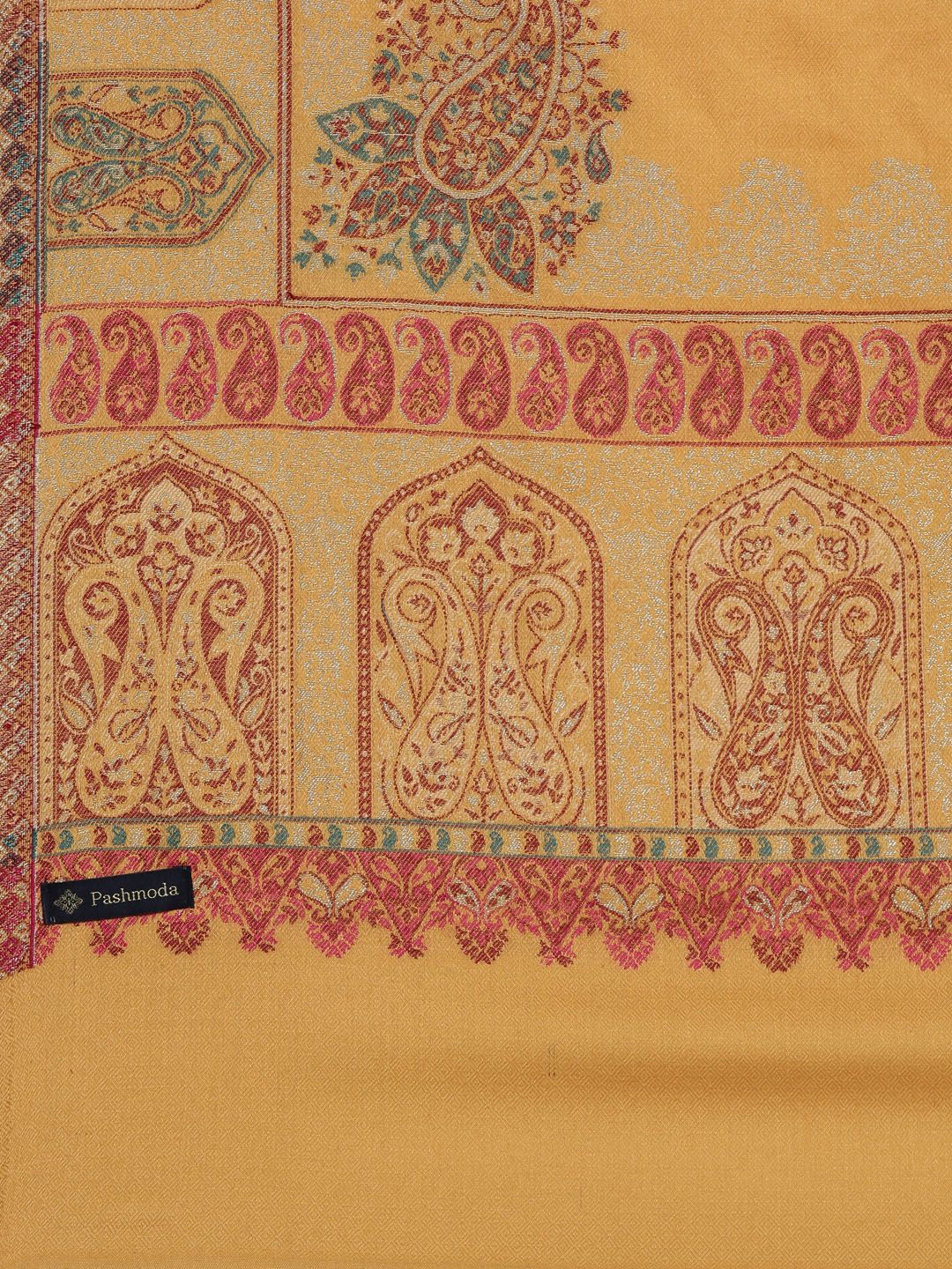 Dhiyona PA Women Mustard Yellow Floral Printed Kaani Woolen Shawl