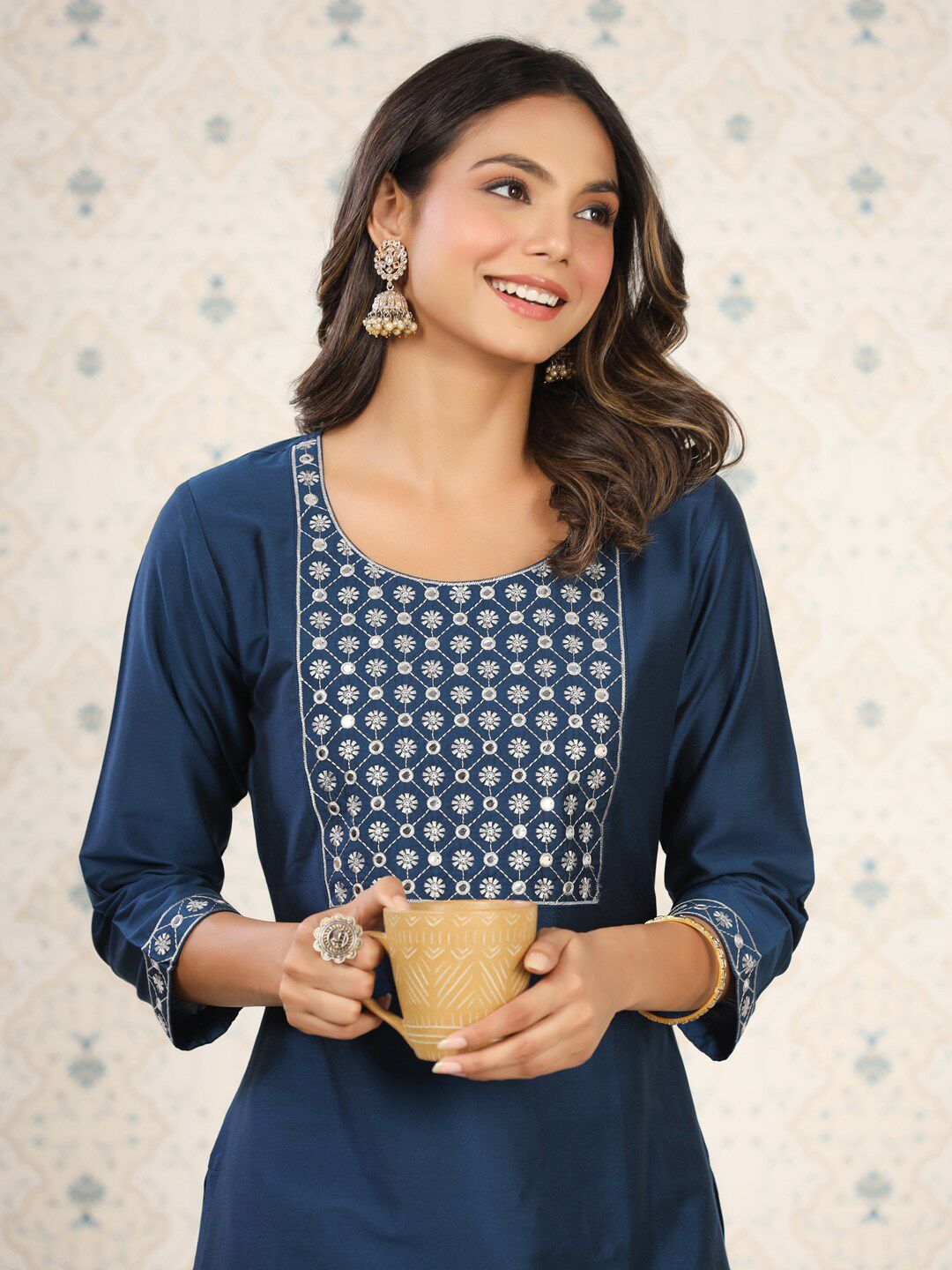 Dhiyona OD Ethnic Motifs Yoke Design Mirror Work Kurta