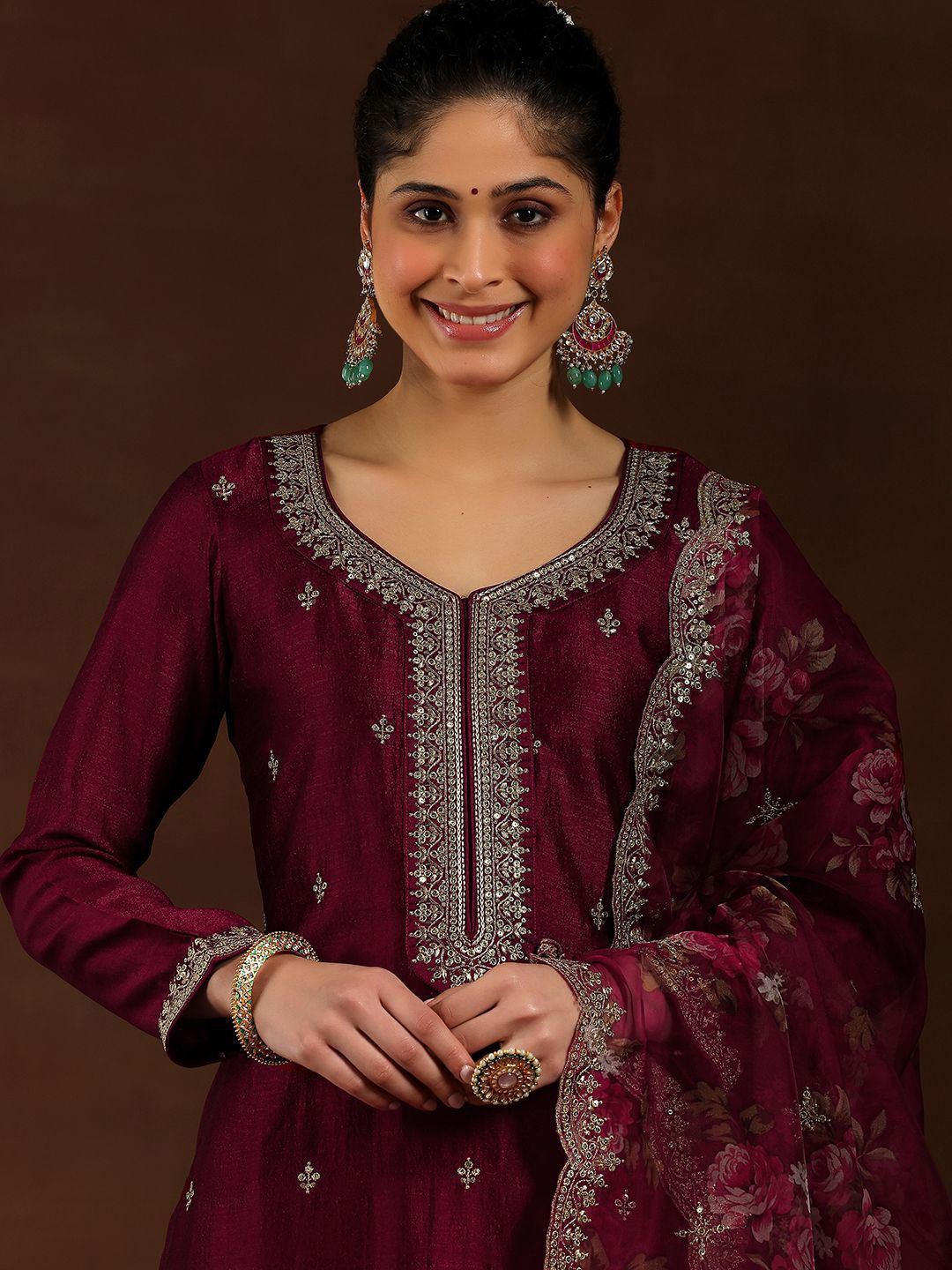 Dhiyona LB Women's Women Ethnic Motifs Embroidered Regular Kurta with Trousers & With Dupatta