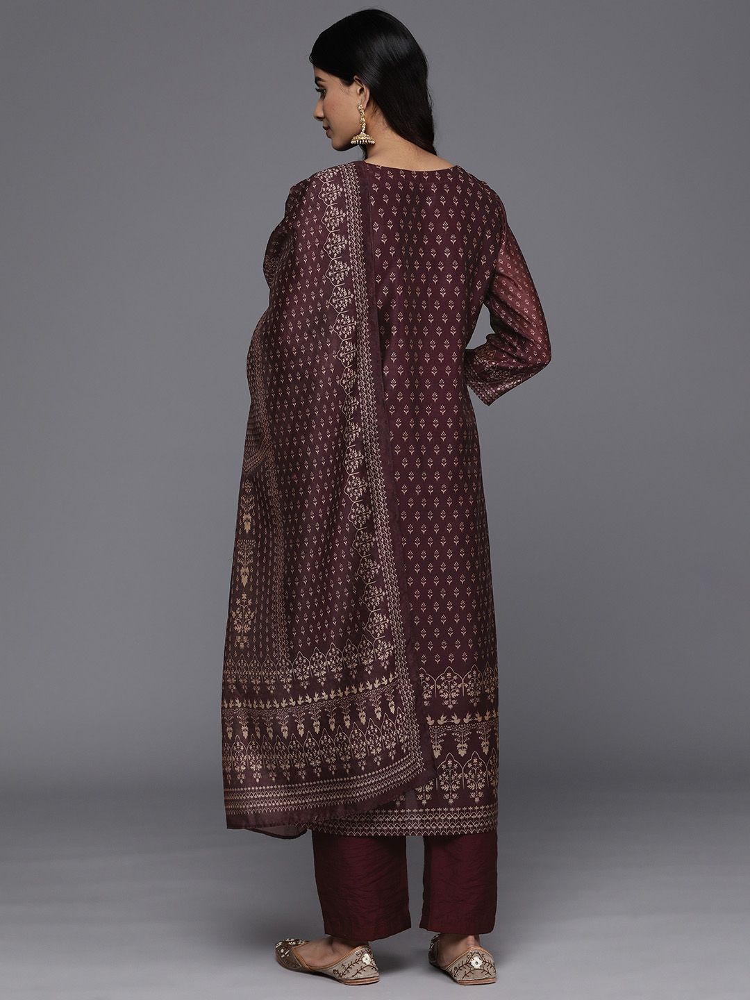 Dhiyona VA Women'sEthnic Motifs Printed Sequinned Chanderi Silk Kurta with Trousers & Dupatta