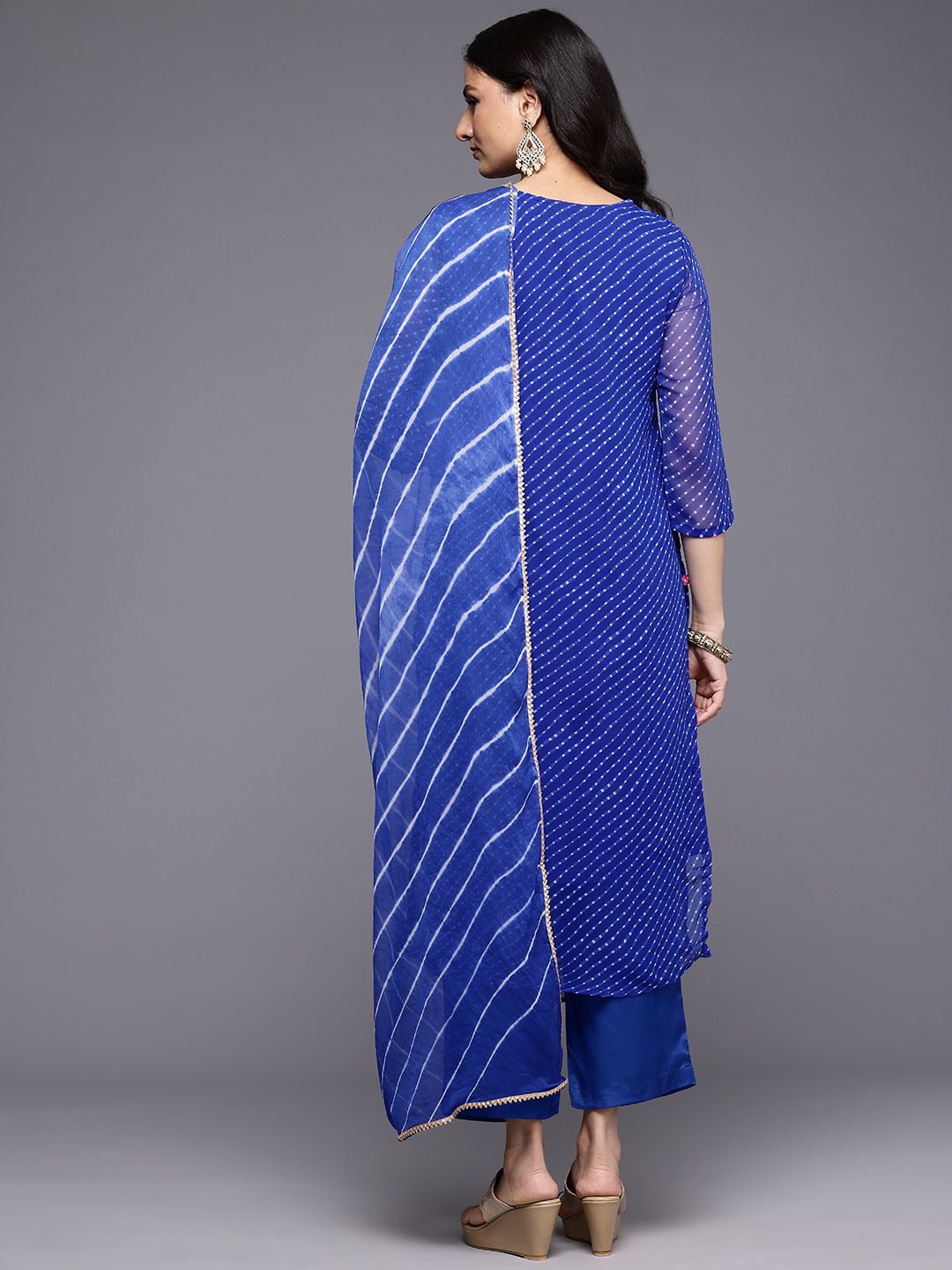 Dhiyona VA Women'sLeheriya Printed Zari Kurta With Trousers & Dupatta