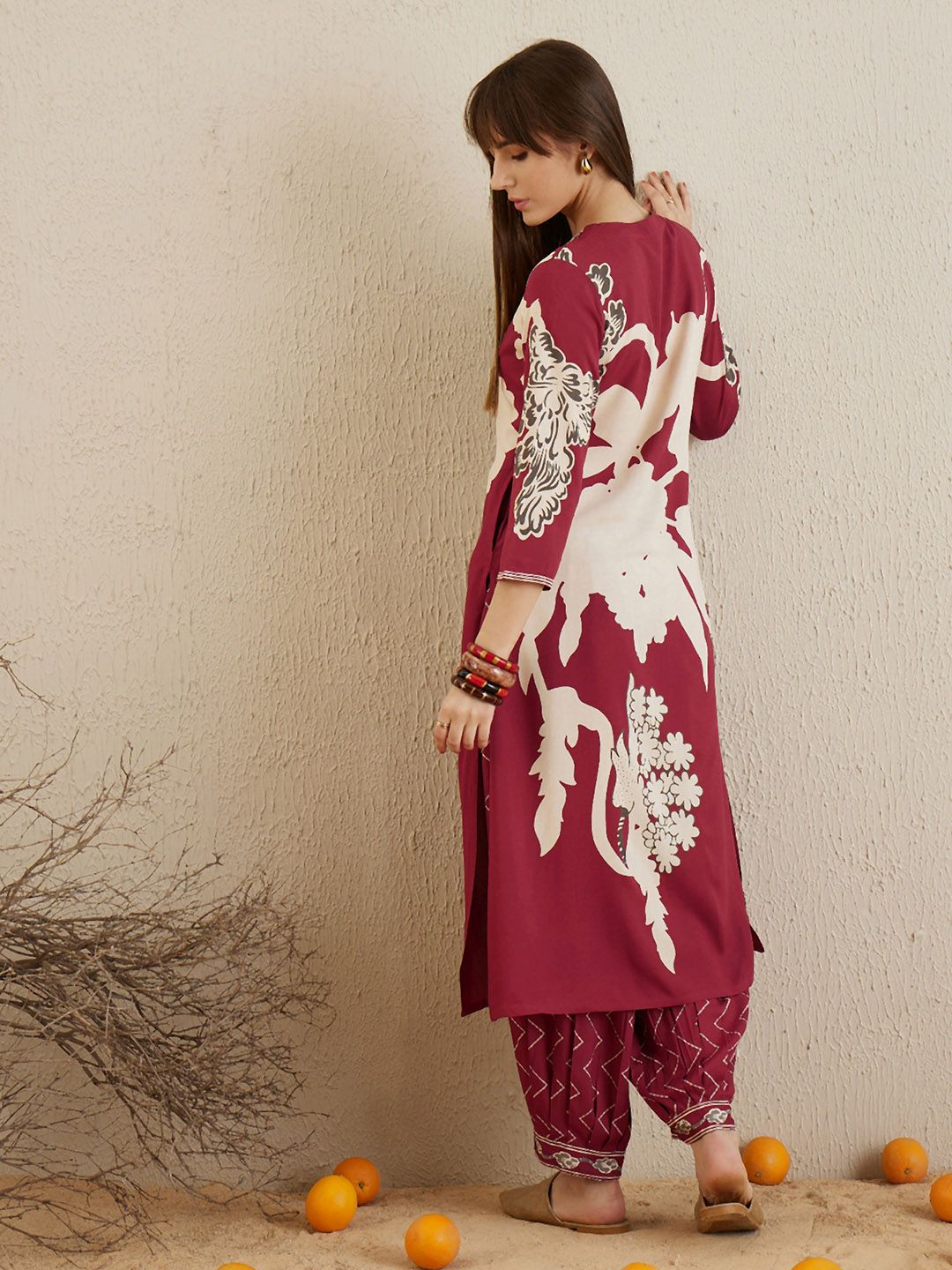 Floral Printed Regular Sequinned Kurta with Salwar