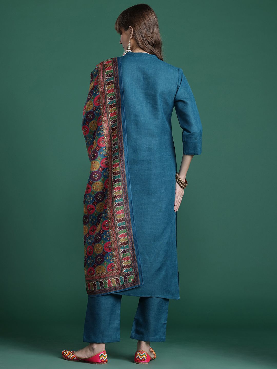 Dhiyona IE Embroidered Pure Cotton Kurta with Trousers & Dupatta