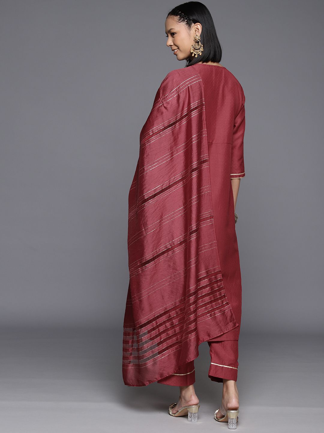 Dhiyona VA Women's Yoke Design Sequinned Kurta with Trousers & With Dupatta