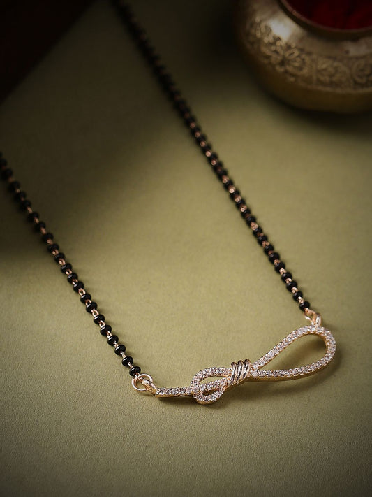 Dhiyona RJ Women's 18K Rose Gold-Plated Black Beaded Infinity Mangalsutra with Cubic Zirconia Accents