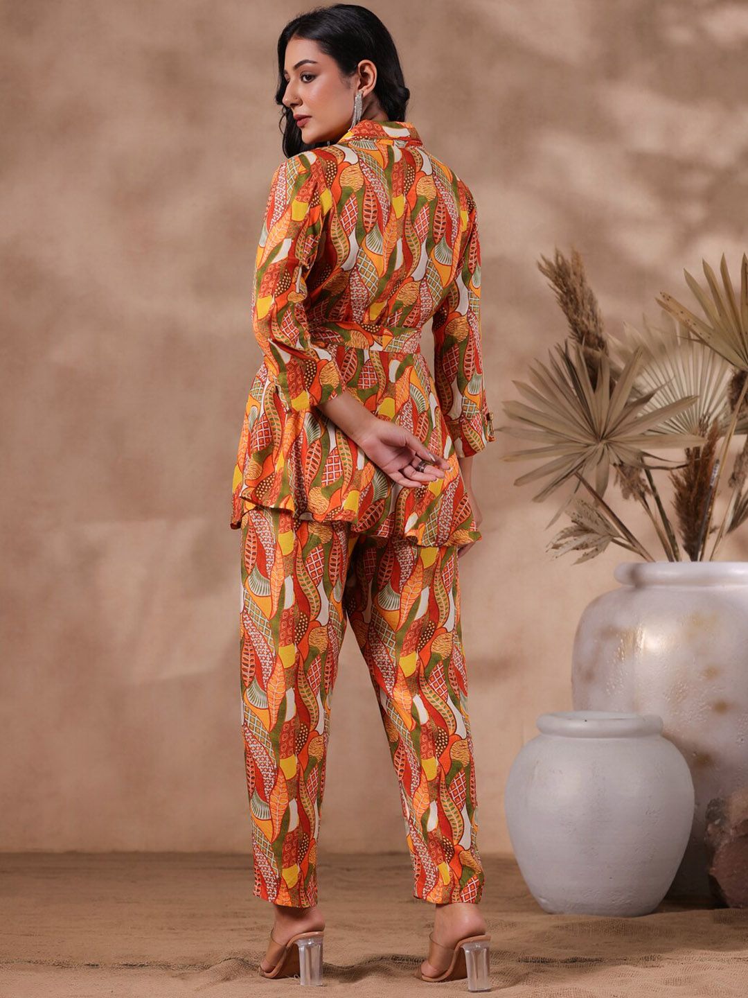 Dhiyona IS Women's Ethnic Printed Shirt Collar A-Line Kurta With Trouser