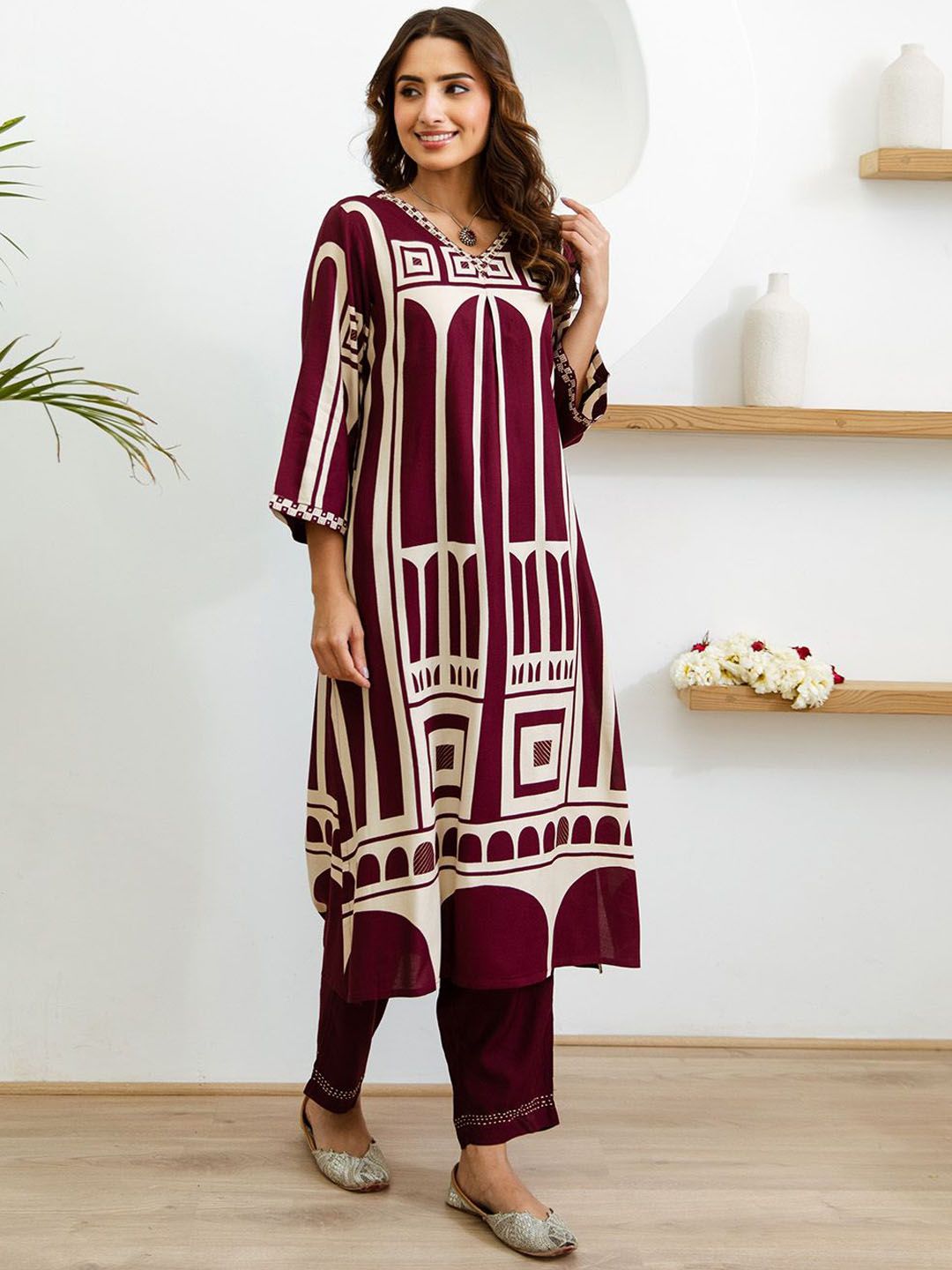 Dhiyona IS Women's Women Ethnic Motifs Printed Regular Kurta with Trousers