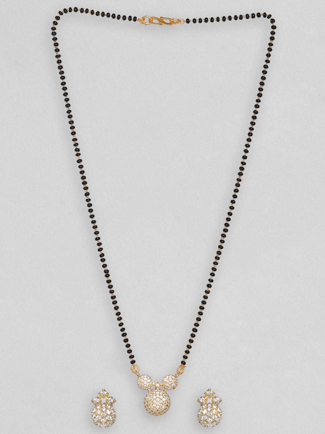 Dhiyona RJ Women's 18k Gold-Plated Mangalsutra with Cubic Zirconia Studded Round Pendant & Earrings