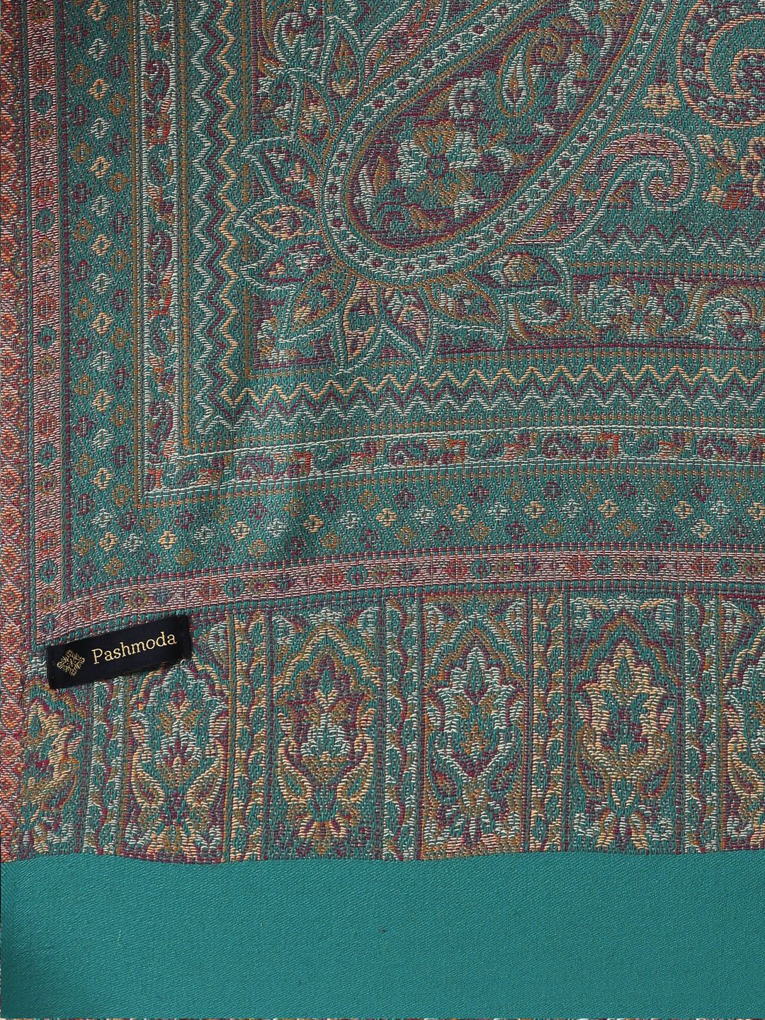 Dhiyona PA Women Teal Woven Design Wool Jamawar Shawl