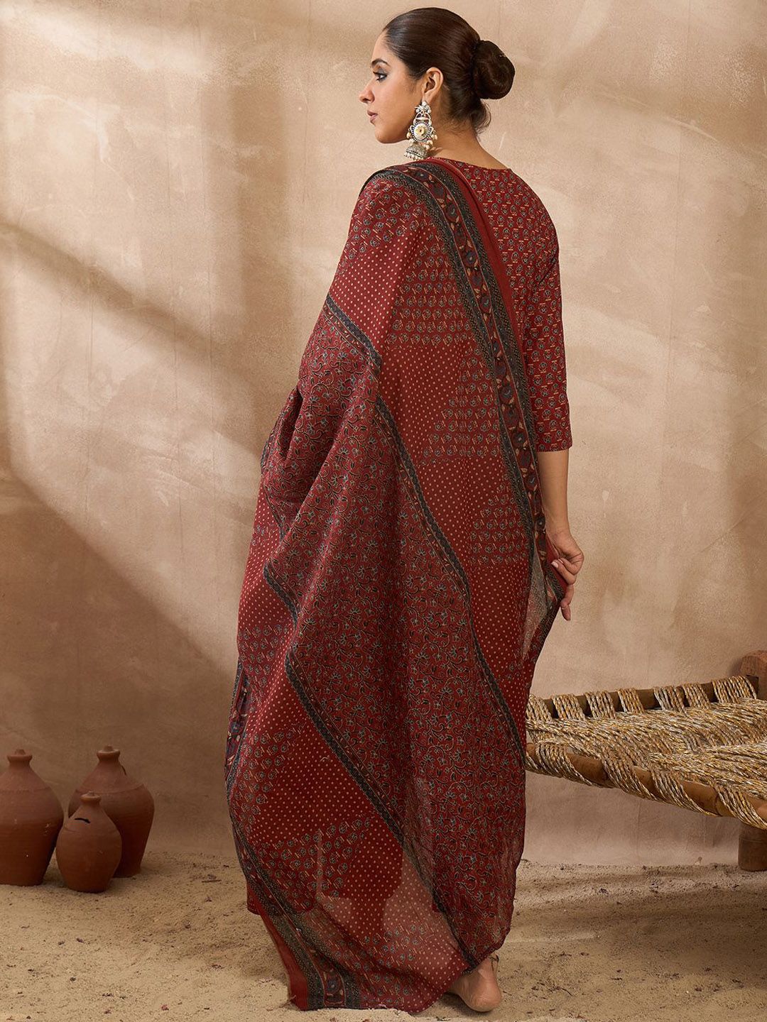 Women Ethnic Motifs Printed Regular Pure Cotton Kurta with Trousers & With Dupatta