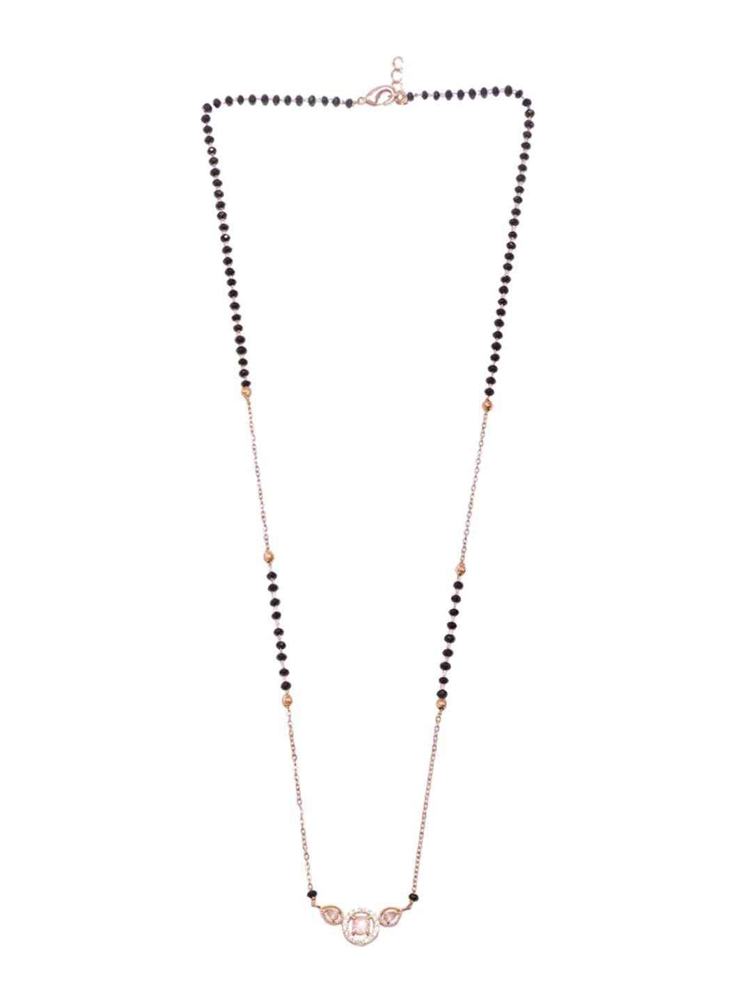 Dhiyona RJ Women's 18K Rose Gold-Plated Pink AD & Cubic Zirconia Studded Black Beaded Mangalsutra