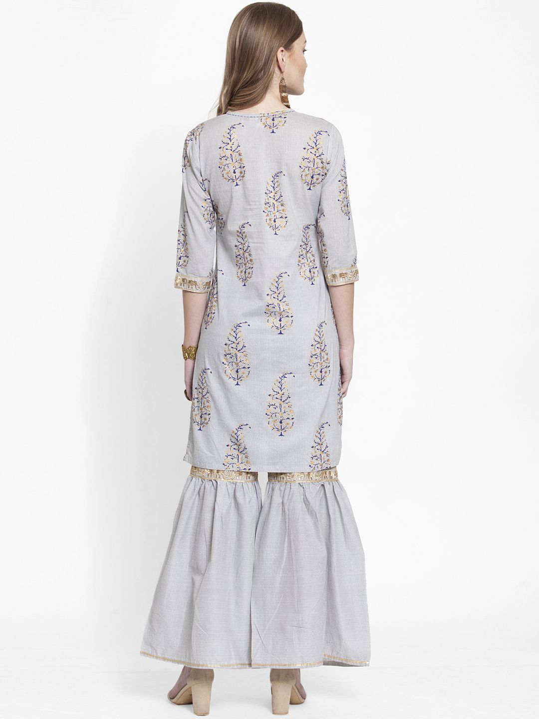 Dhiyona VA Women's Grey Printed Kurta with Sharara