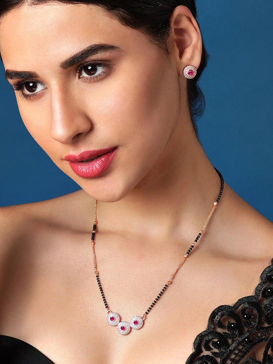 Dhiyona RJ Women's 24K Gold-Plated AD-Studded & Beaded Mangalsutra With Earrings