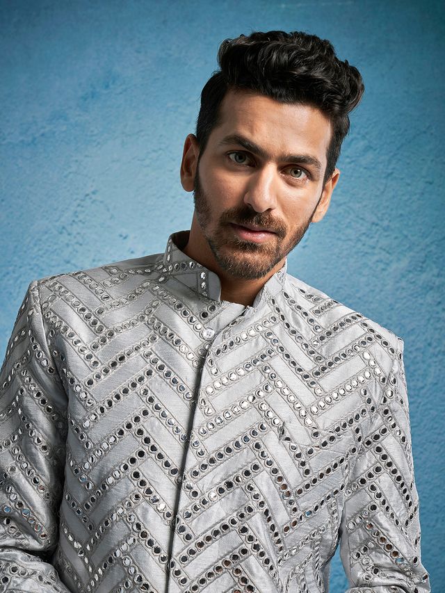 Men's Aqua Straight Sherwani Set