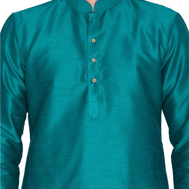 Men's Green Silk Blend Straight Kurta Pyjama Set