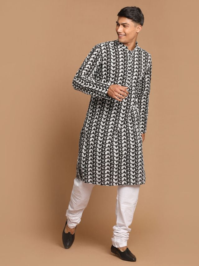 Men's Black Pure Cotton Straight Kurta