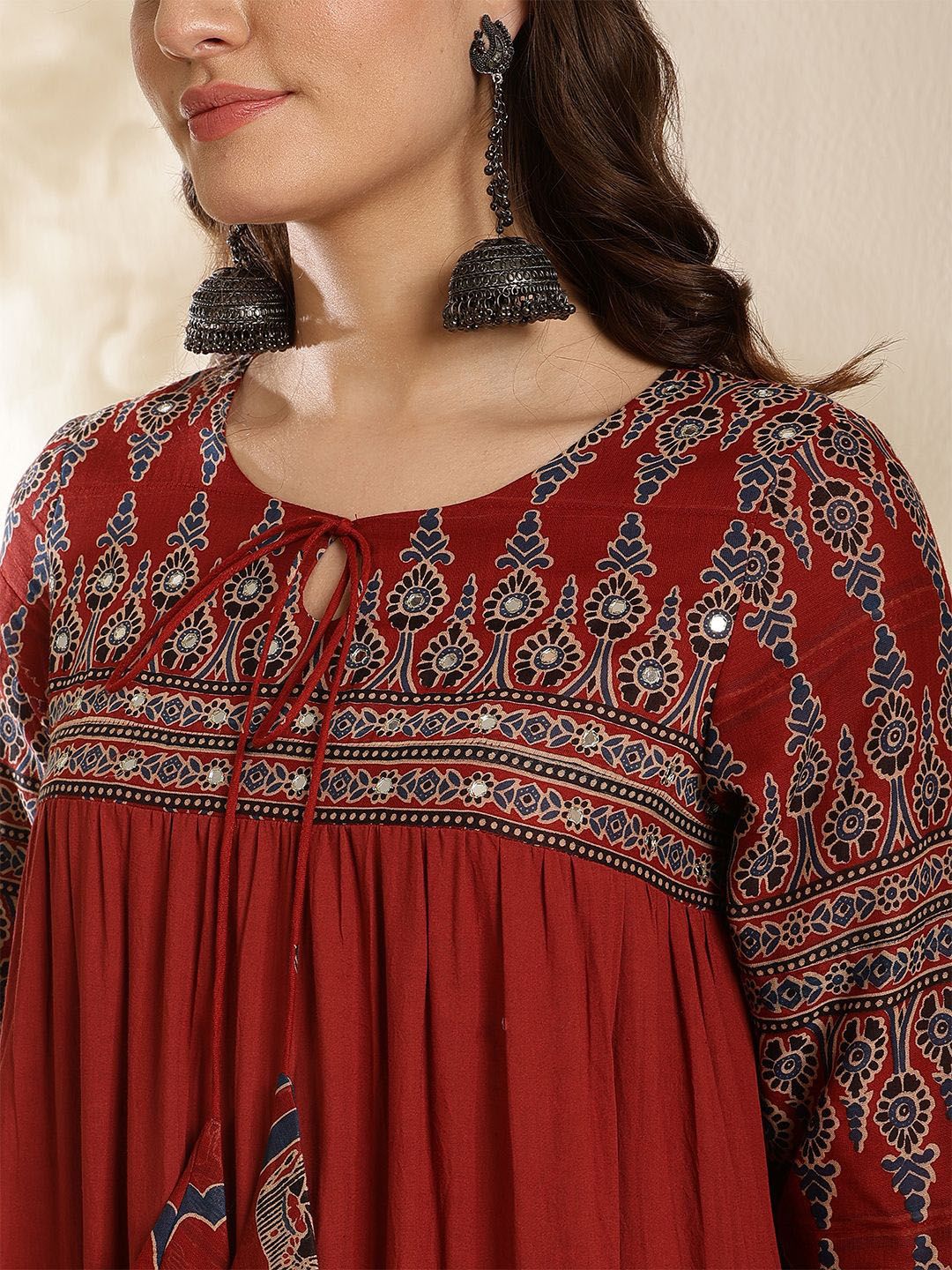 Dhiyona SN Women's Embroidered Pure Cotton Key Hole-Neck Anarkali Kurta With Trouser & Dupatta