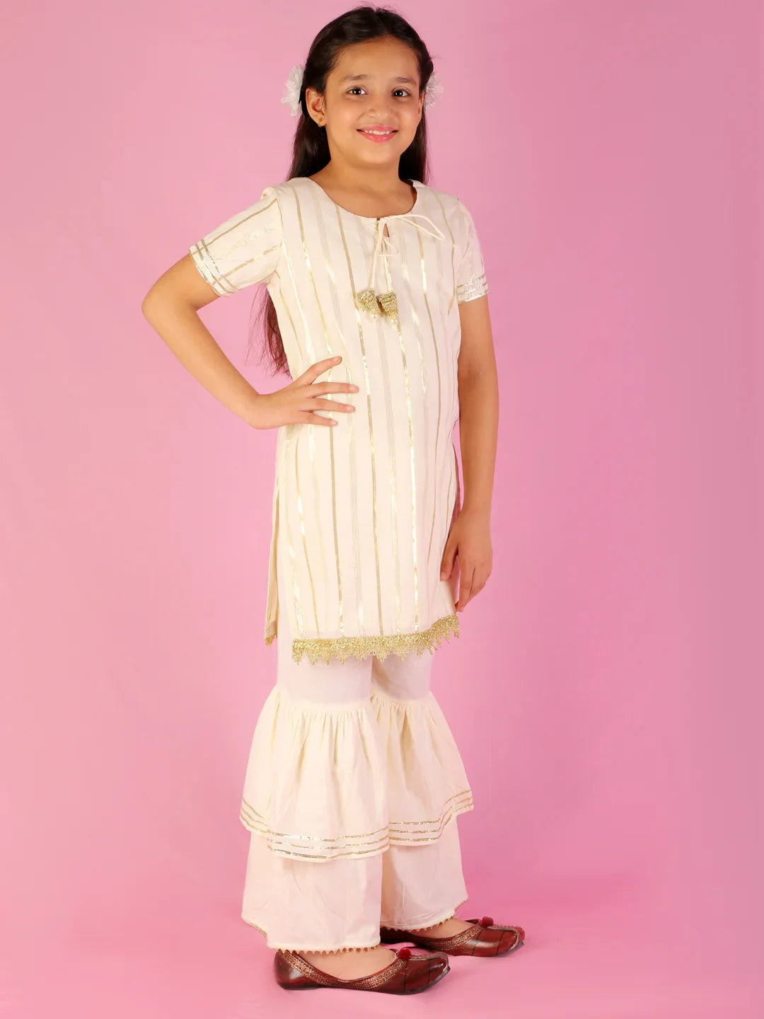 Girls kurta with gold tassles & Sharara set