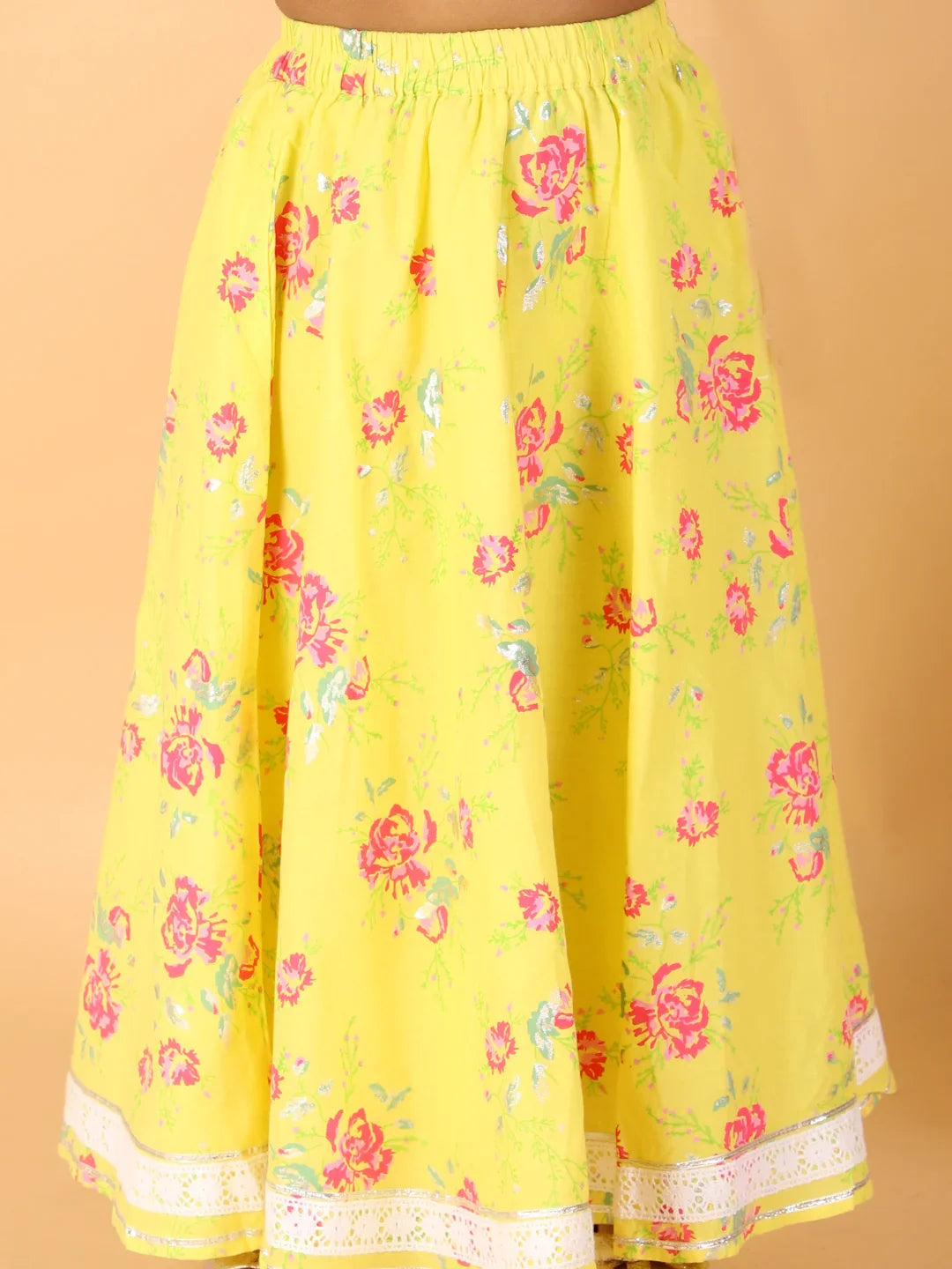 Girls stylish mirror handwork choli with printed ghaghra set