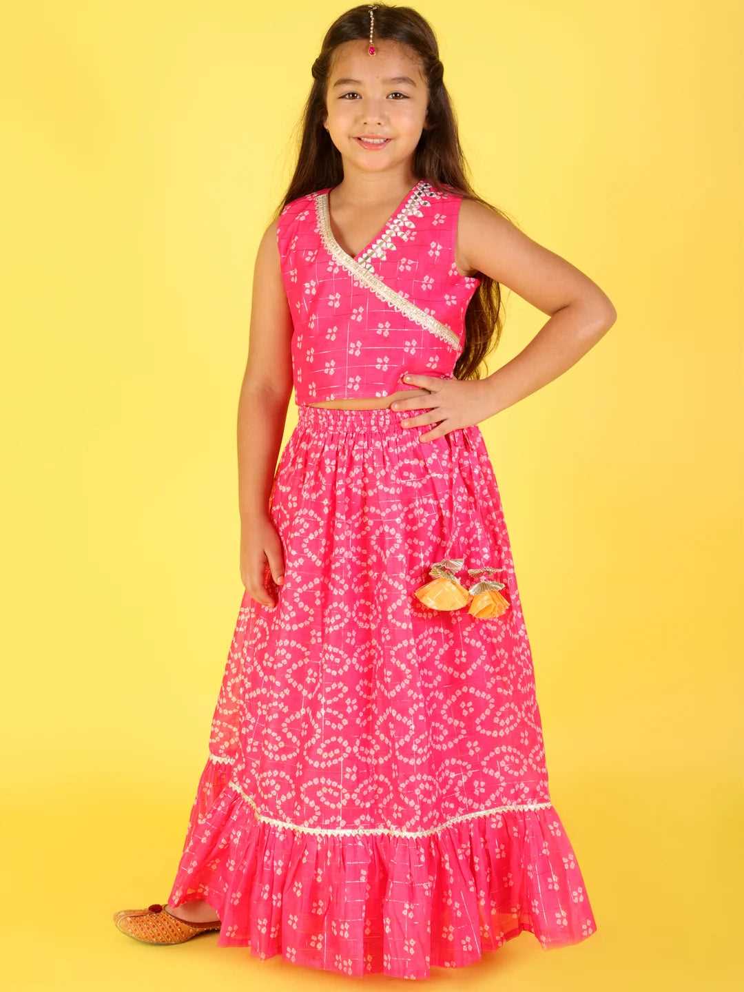 Girls printed chanderi lurex ghaghra choli set