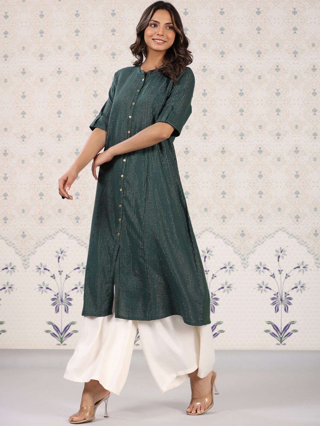 Dhiyona OD Striped Roll Up Sleeves Pure Cotton Kurta