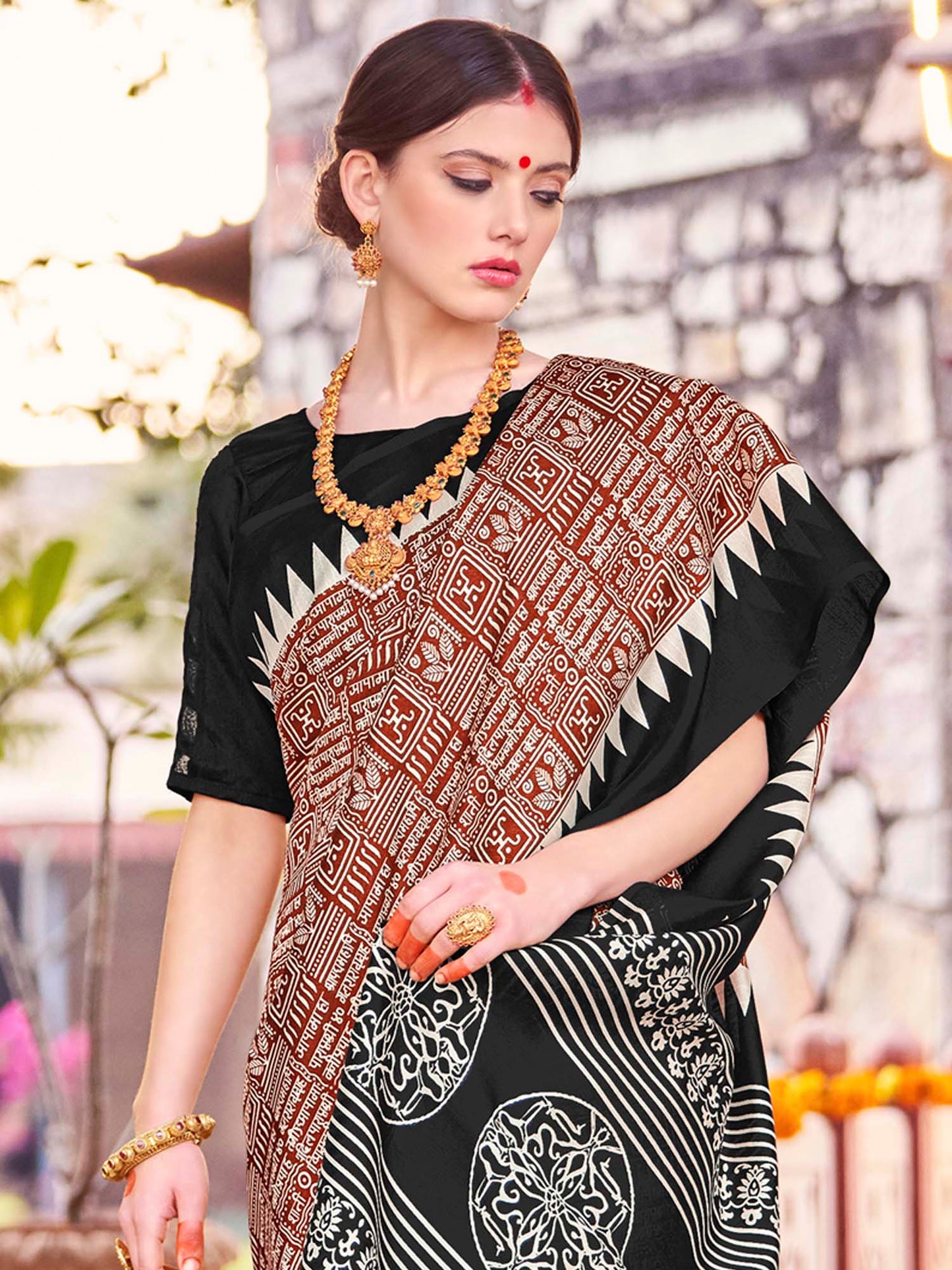 Women's Bhagalpuri Silk Brown Printed Designer Saree With Blouse Piece