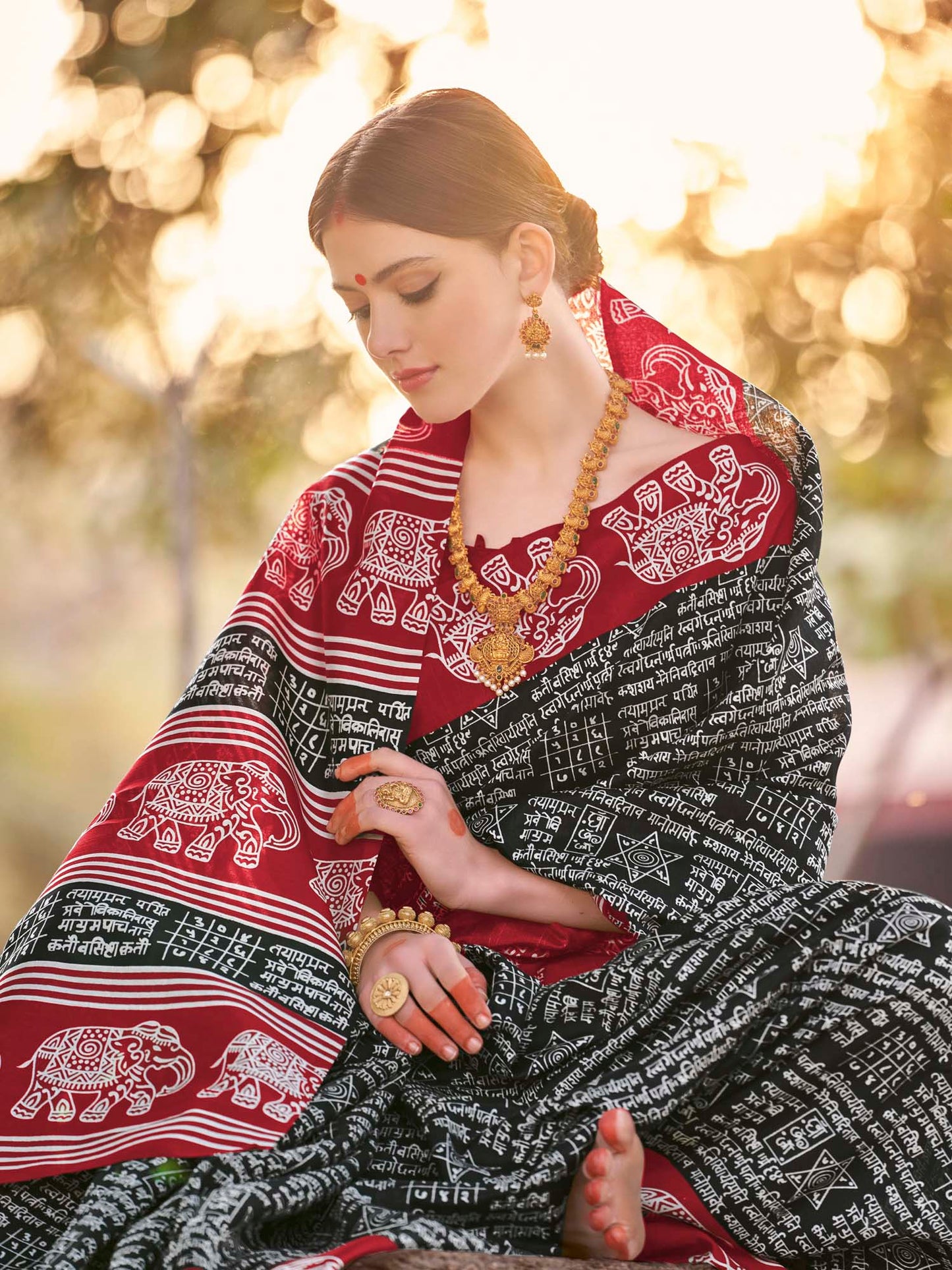 Women's Bhagalpuri Silk Black Printed Designer Saree With Blouse Piece