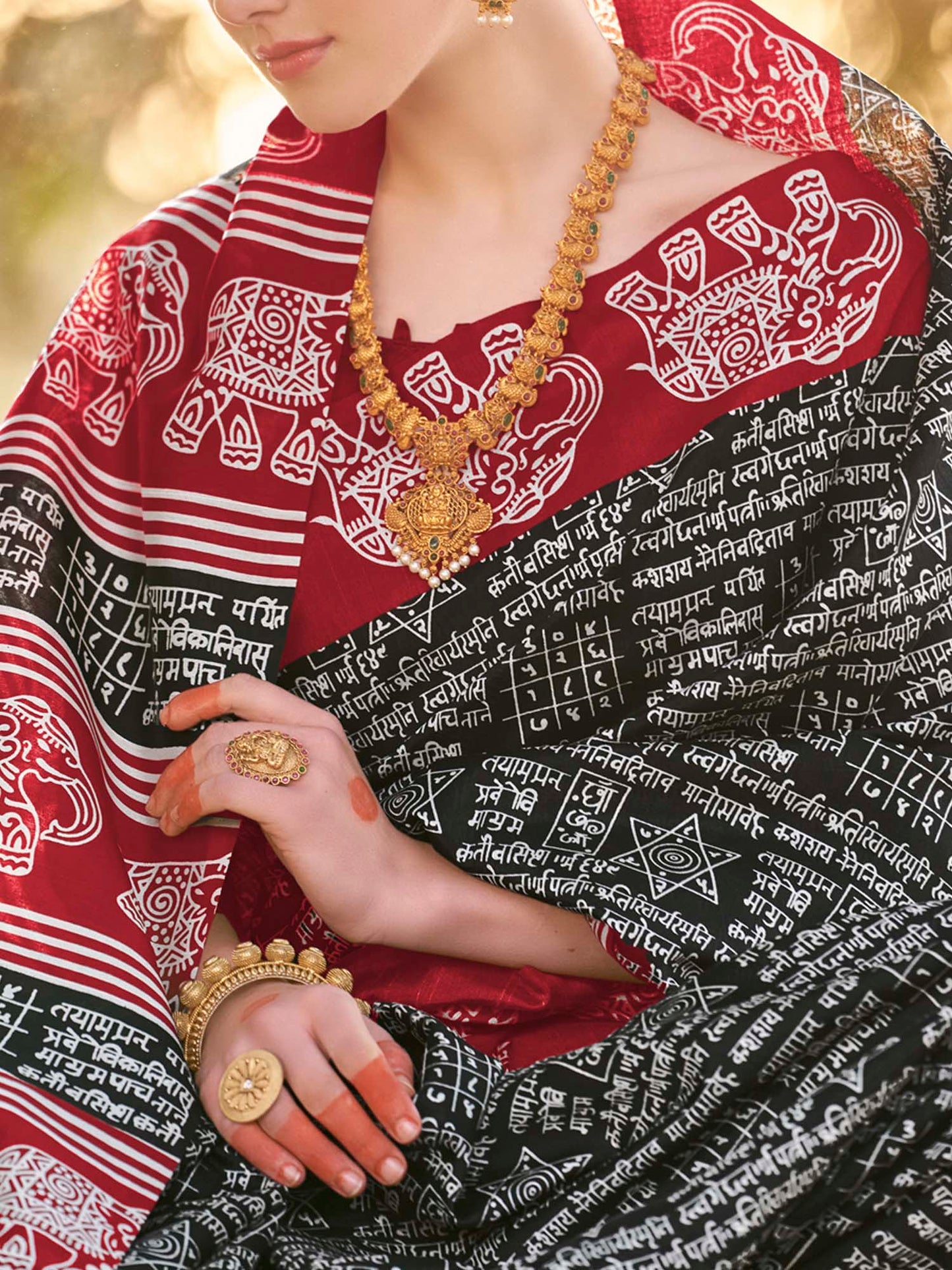 Women's Bhagalpuri Silk Black Printed Designer Saree With Blouse Piece