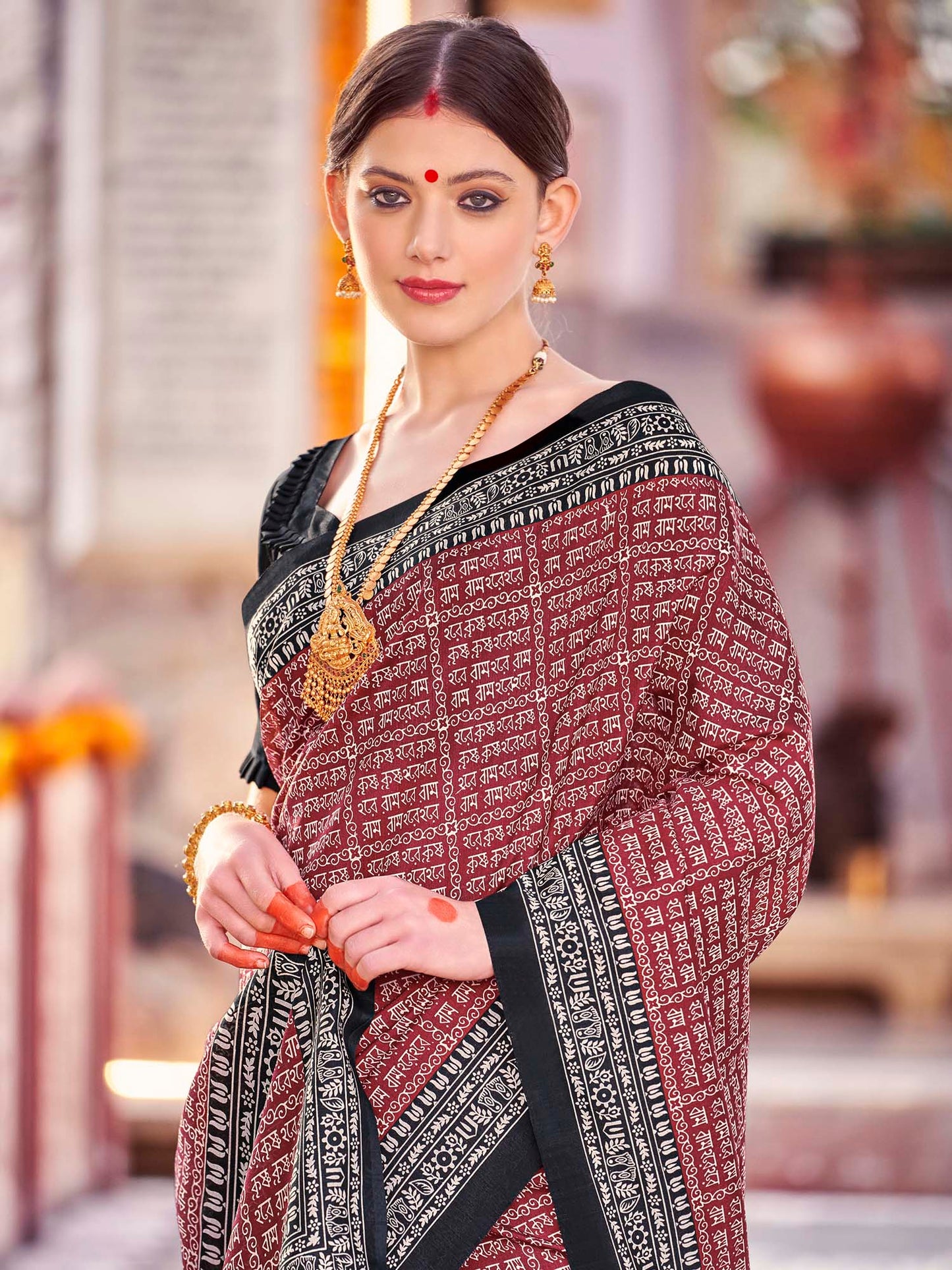 Women's Bhagalpuri Silk Maroon Printed Designer Saree With Blouse Piece