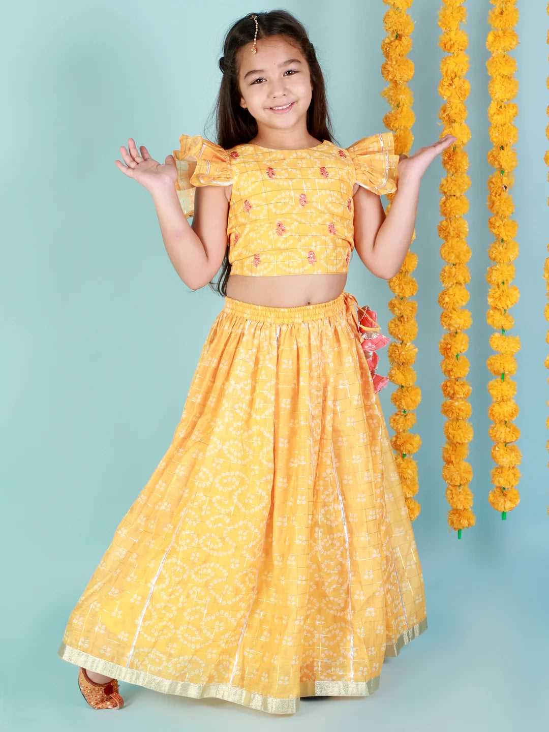 Girls printed chanderi lurex ghaghra choli set