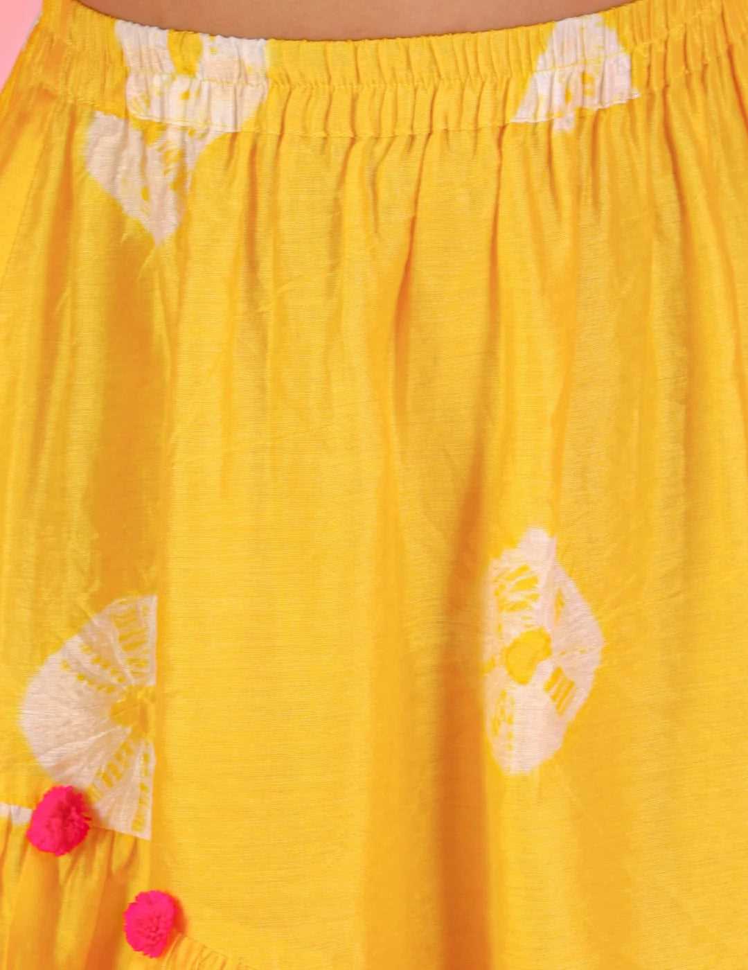 Girls Fusion Tie & Dye Tiered Skirt with one shoulder Top with pom pom detailing