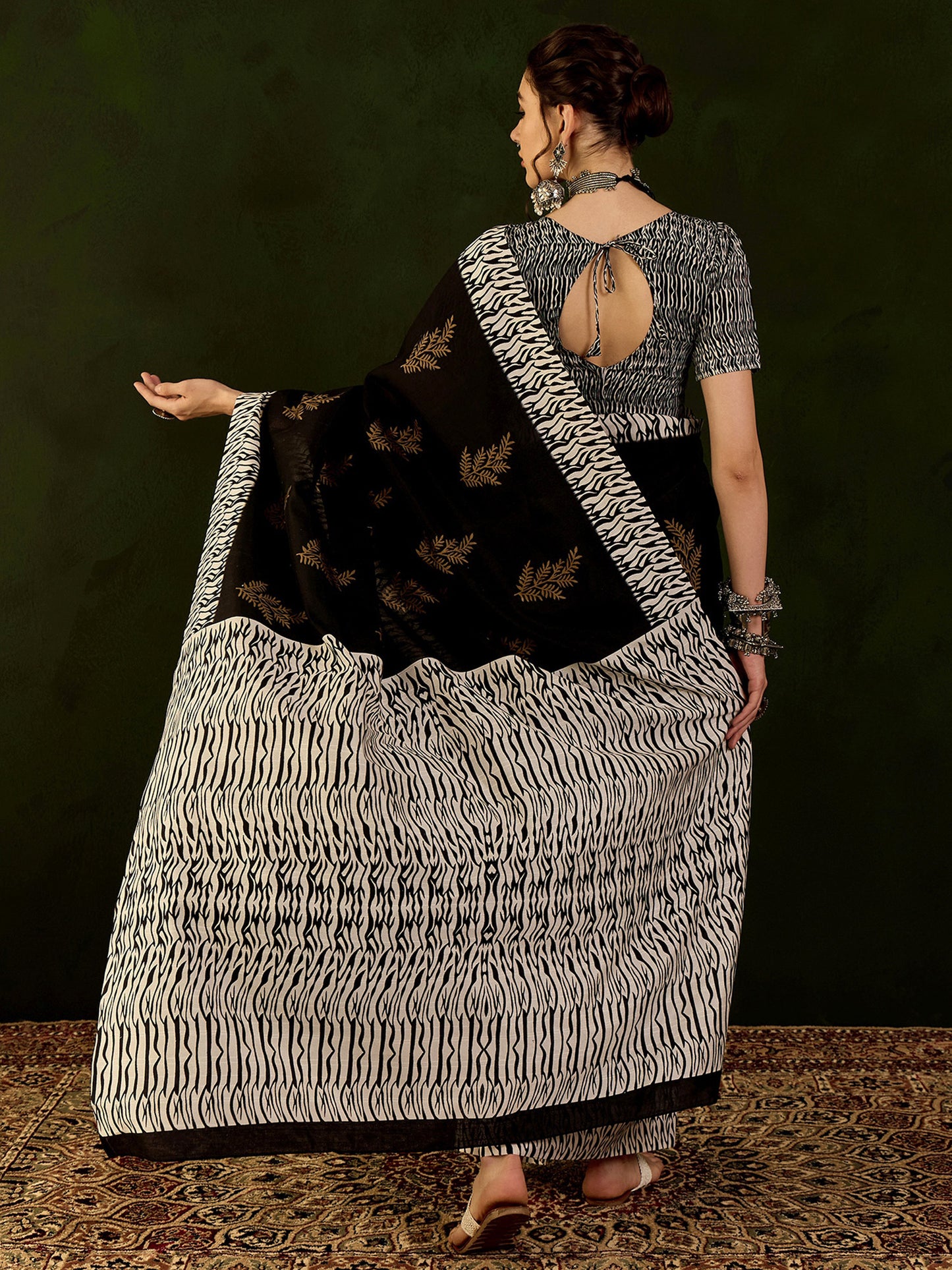 Women's Bhagalpuri Silk Black Printed Designer Saree With Blouse Piece