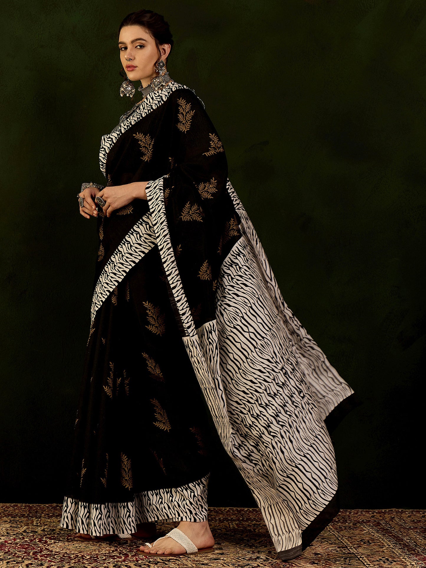 Women's Bhagalpuri Silk Black Printed Designer Saree With Blouse Piece